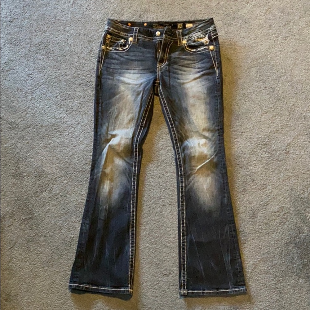 Miss Me Boot Cut Distressed Sequin Jeans